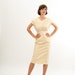 Vintage 1980s Wiggle Dress - 80s does 50s Dress - Buttercream Yellow
