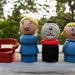 vintage Fisher Price Little People collection - all wood figures - Mom, Girl with pig tails, dog and captain's chair