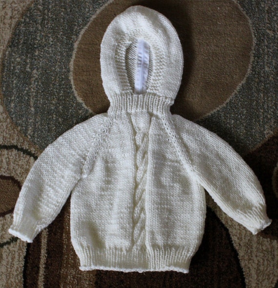 Hooded Baby Sweater With Back Zipper Winter White by SuzySpecials