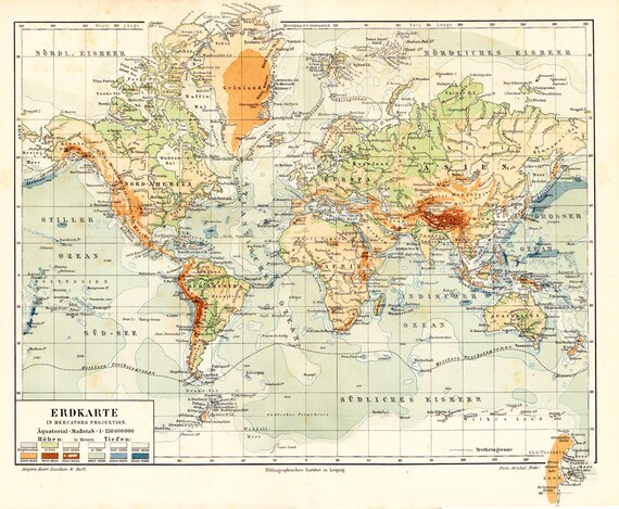 1908 edwardian WORLD MAP Projection of by TwoCatsAntiquePrints