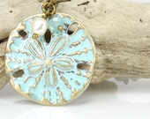 Sand Dollar Necklace Beach Jewelry Turquoise Blue Light Blue Sea Jewelry Ocean Beach Wedding Unique Gift for Women - Antique Brass Necklace