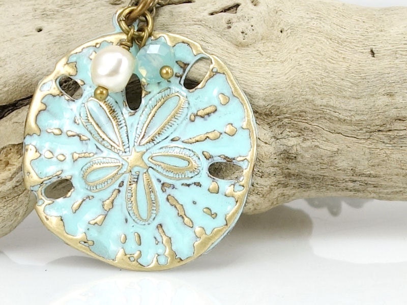 Sand Dollar Necklace Beach Jewelry Turquoise Blue Light Blue