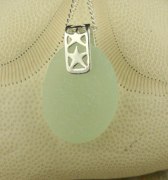 Aqua Sea Glass Pendant With Sterling by SurfsideSeaGlassGems