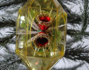 Vintage Jewel Brite Reflected Red Bells Christmas Plastic Christmas Ornament