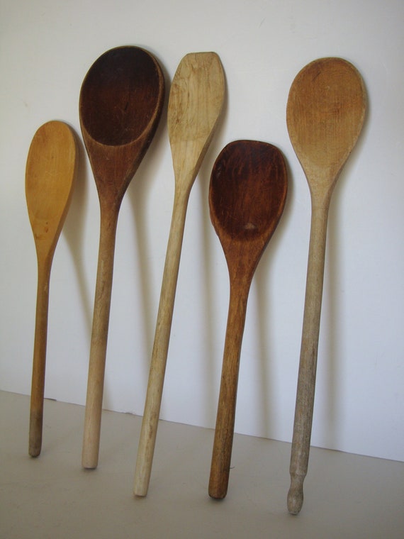 Vintage Wooden Spoons Set 5