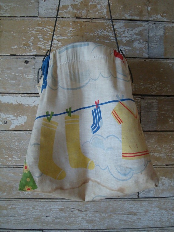 Vintage Clothes Pin Bag Adorable Cotton