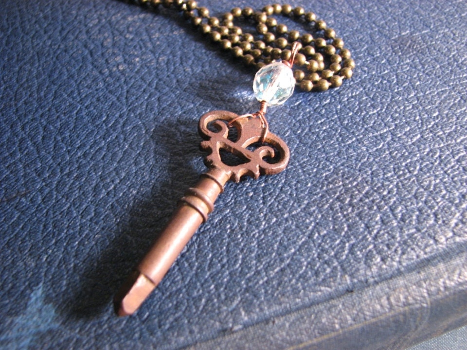 Vintage Key Necklace Clock Key Skeleton Key Jewelry Czech