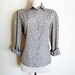 Polka Dot Pale Grey Yellow Buttondown Collared Blouse Shirt Vintage Trendy 1980s