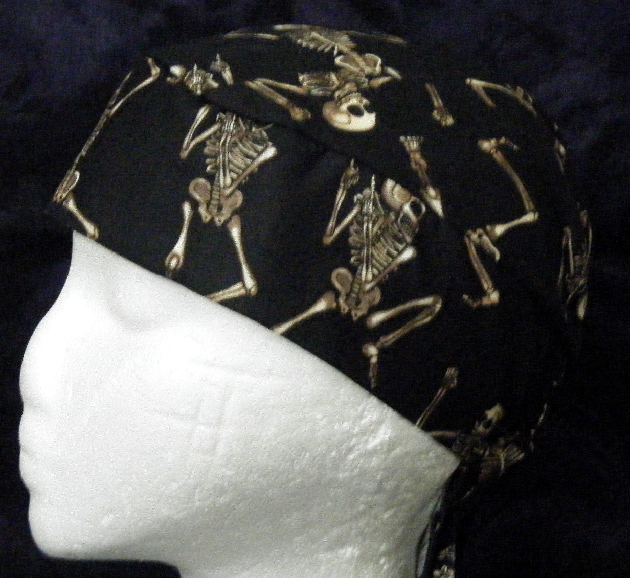 Black Skull Cap with SkeletonsChemoHatsBikerBeanieHead