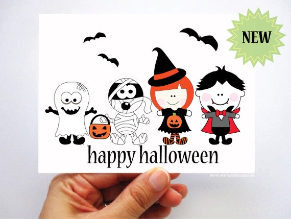 Kids Halloween Card Set Happy Halloween Card Cute by Mariapalito