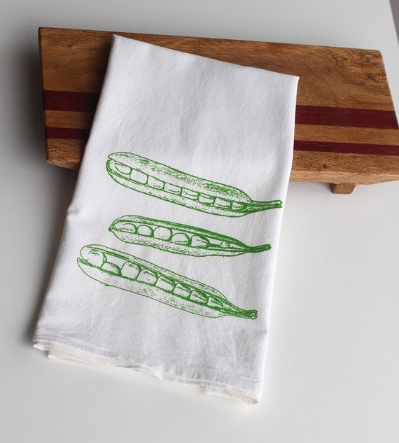White Flour Sack Towel Peapod Hand Screen Printed