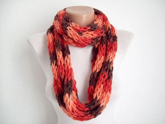 brown, orange, and red scarf