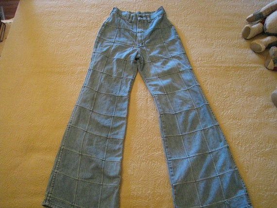 Bell Bottom Vintage 1980s Window Pane Blue Jeans
