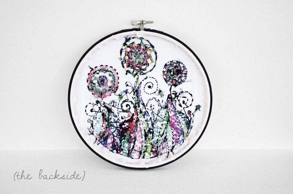 Embroidered Flower Garden in Rainbow Colors with Black