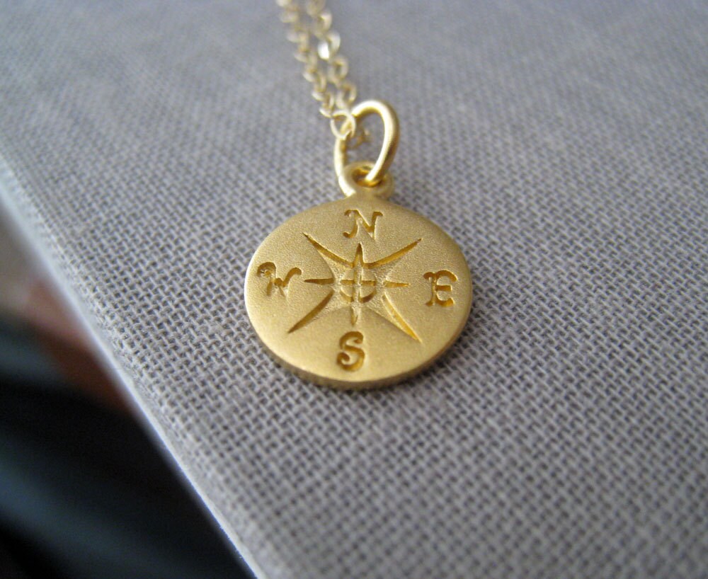 Gold Compass necklace compass charm jewelry world traveler