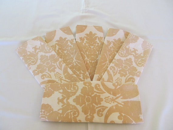 Six Linen Gold and White Heavy Cloth Napkins