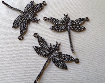 Large Dragonfly Pendant Connector Link Blank with Settings for Rhinestones - 60x72mm - High Quality Vintage Casting