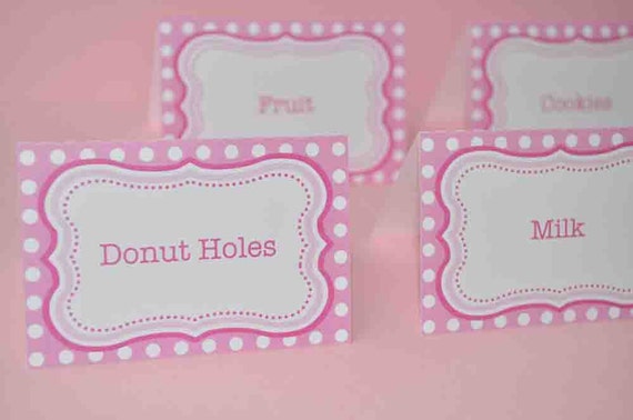 Food Label Tent Cards or Place Cards Girls Birthday Party or