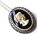 Vintage Cameo Necklace - Vintage Gold Tone Statement Costume Jewelry / Gold on Black