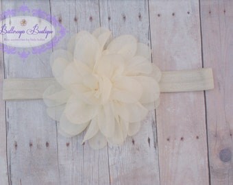Ivory chiffon puff headband, baby headband, infant headband