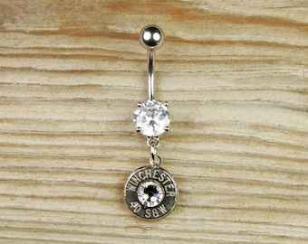 Belly Button Ring / Winchester Bullet Belly Button Ring WIN-#-N-DBR / Custom Belly Ring / Dangle Belly Button Ring / Crystal Belly Ring
