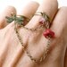 Botanical double ring ( burgundy, multi strands, dragonfly, whimsical, patina, red, poppy, chain, flower ) 10