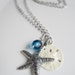 Silver Starfish Necklace White sand Dollar Sapphire Czech Beads - Nautical Summer Wedding - Simple and Classic Bridesmaid Gifts
