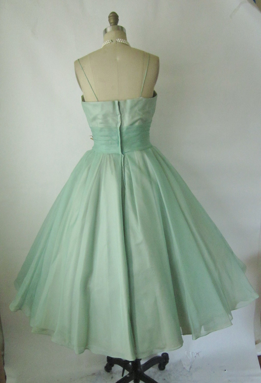 50's Prom Dress // Vintage 1950's Seafoam Organza