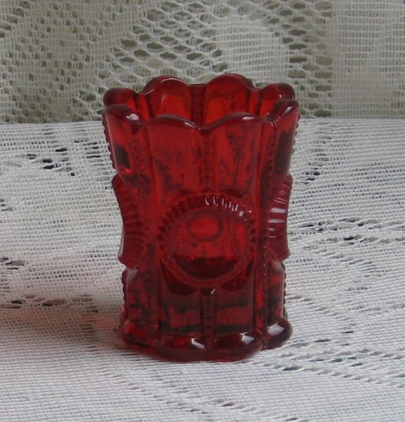 Vintage Toothpick Holder Ruby Red Glass