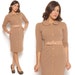 60s Sheath Dress Knit Button Up Sweater Nude Wool Shirt Dress Peter Pan Collar Ribbed / Mad Men Mod Retro / Size S Small
