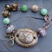 Woodland Owl Stoneware Cuff with Lampwork Chrysoprase Agate and Copper Wire Wrap Bracelet