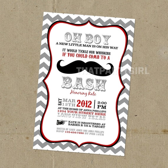 DIY Mustache Bash Party Invitations Digital U Print