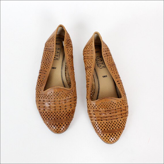 woven leather flats 8 1/2 perforated chestnut brown leather