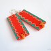Orange and turquoise wood earrings - tribal pattern jewelry