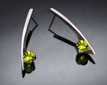 peridot earrings, dangle earrings, birthstone earrings, August birthstone, gemstone jewelry, modern earrings, eco-friendly, for her - 2458
