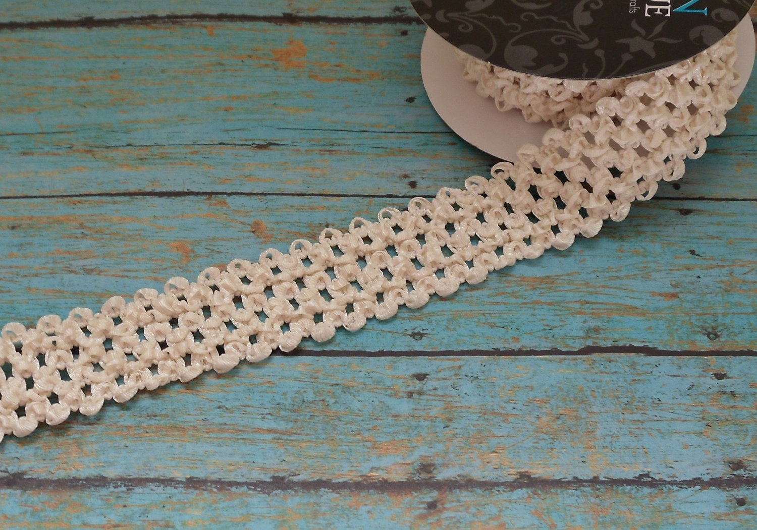 IVORY ELASTIC Waffle Crochet Ribbon 2 Yards 1.5 Inches
