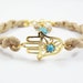 Hamsa - Hand of Fatima Silk Bracelet - Turquoise stone / Gold / Cream Silk
