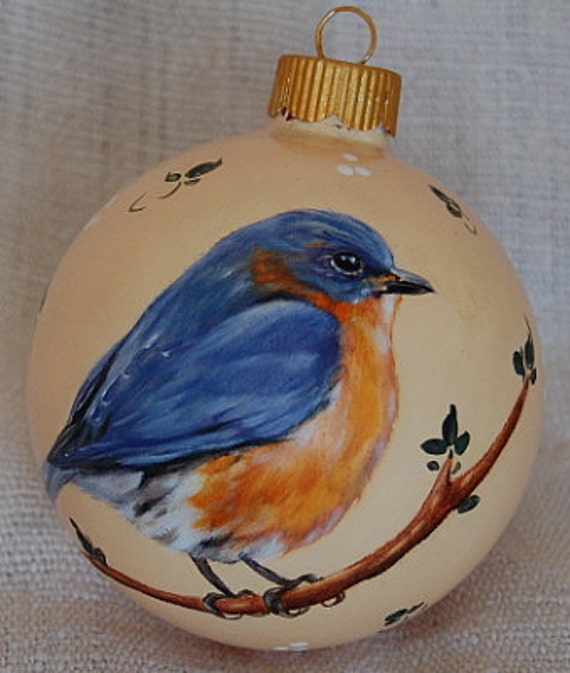Items similar to Christmas Ornaments Birds Hand Painted Bluebird