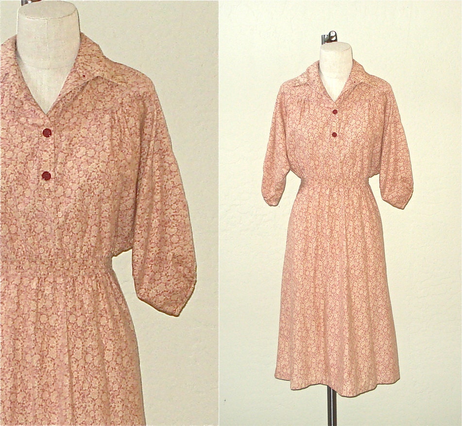 Vintage 50s dress mauve DAINTY FLORAL cotton day dress M