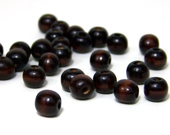10mm Dark Brown Wood Beads, handcut round, 50 eco-friendly wooden beads (524R)