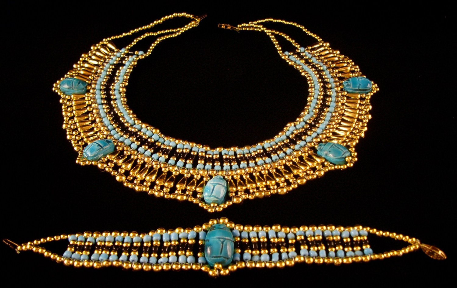 Egyptian Handcrafted Cleopatra Scarab Necklace & Bracelet
