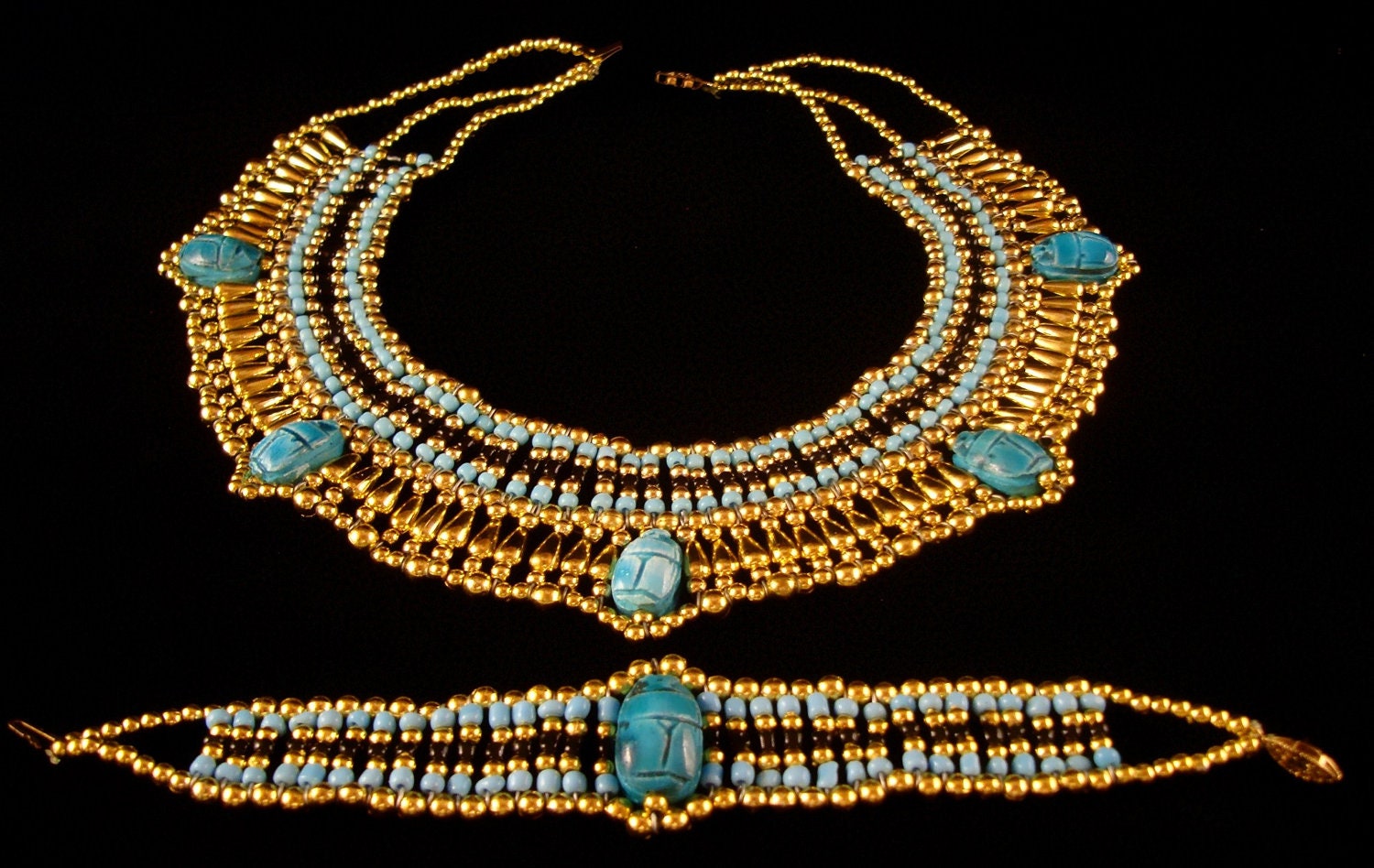 Egyptian Handcrafted Cleopatra Scarab Necklace & by thenile