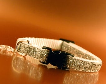 Silver Glitter Breakaway Cat Collar wIth Fish Charm