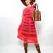Vintage Stretch Knit Dress - Vintage 60s/70s Boho a GoGo HOT RED Handknit/Handmade Mesh Dress - Small/S/Medium/M- Funky Fishnet Fun