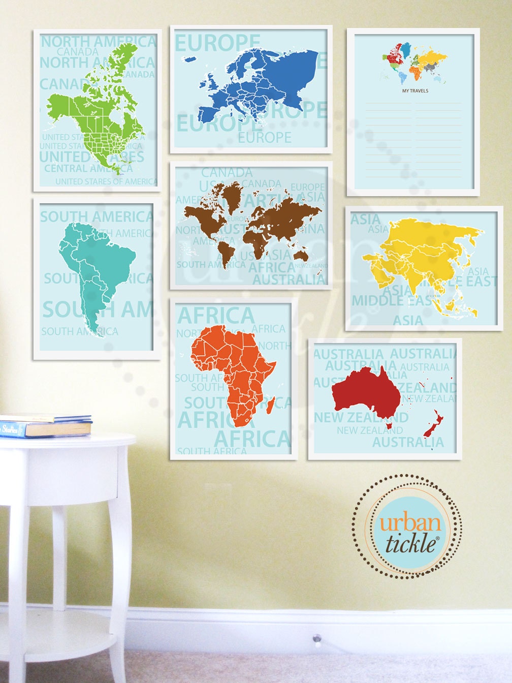 World Map Art For Nursery Travel List And Continents Set Of