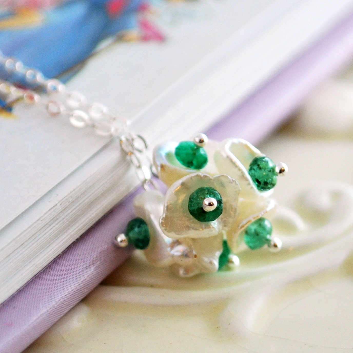 Genuine Emerald Necklace Child Children Sterling Silver