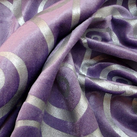 Light Purple Circle Scrolls Velvet Fabric With Silver