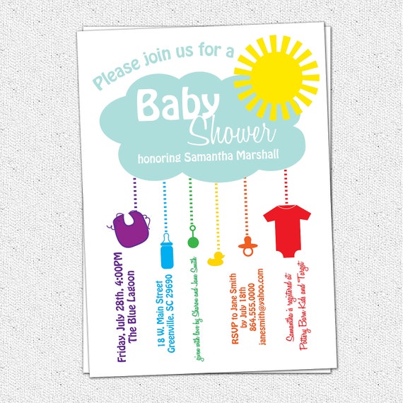 registry template card shower baby Printable Baby Shower Invitation Sunshine Rain Cloud