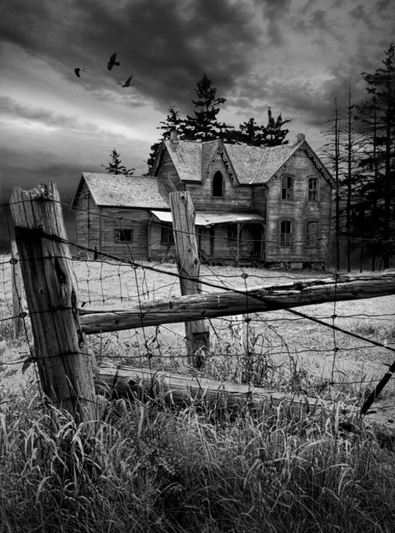 Abandoned Farm Farm House Black Ravens Fence Posts Gothic