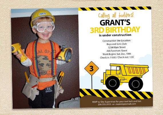 Construction Birthday Invitation - digital file Il_570xn